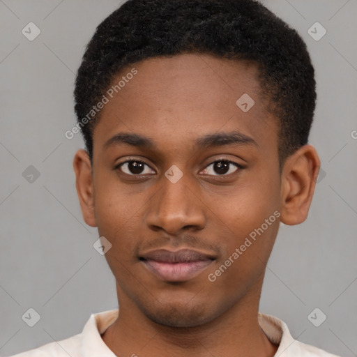 Neutral black young-adult male with short  brown hair and brown eyes