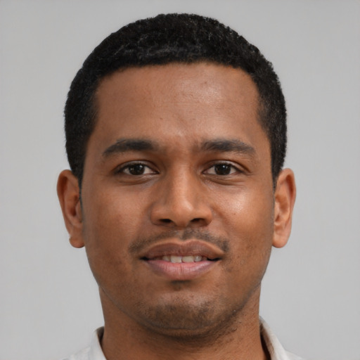 Neutral latino young-adult male with short  brown hair and brown eyes