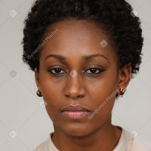 Neutral black young-adult female with short  brown hair and brown eyes