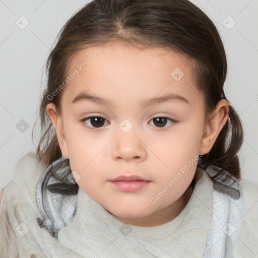 Neutral white child female with medium  brown hair and brown eyes