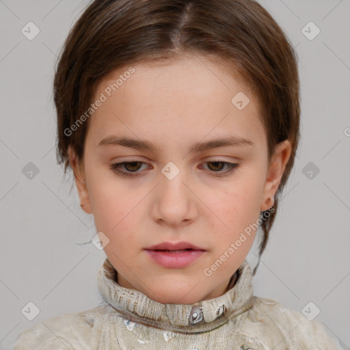 Neutral white young-adult female with medium  brown hair and grey eyes