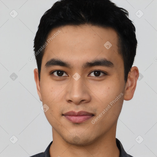 Neutral asian young-adult male with short  black hair and brown eyes