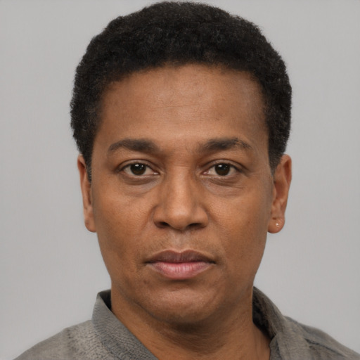 Neutral latino adult male with short  black hair and brown eyes
