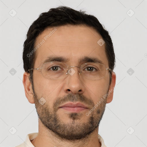 Neutral white adult male with short  brown hair and brown eyes