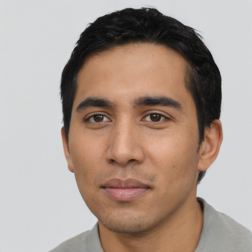 Neutral asian young-adult male with short  black hair and brown eyes
