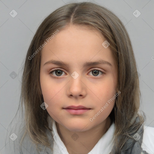 Neutral white child female with medium  brown hair and brown eyes