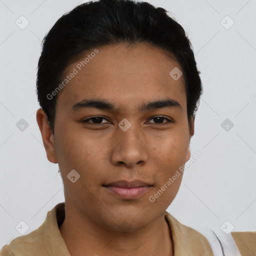 Neutral asian young-adult male with short  black hair and brown eyes