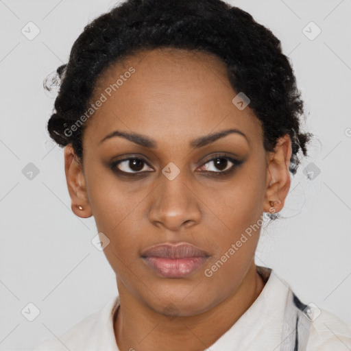 Neutral black young-adult female with short  brown hair and brown eyes