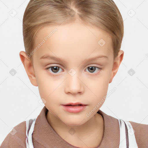 Neutral white child female with short  brown hair and brown eyes