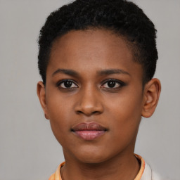 Neutral black young-adult female with short  brown hair and brown eyes