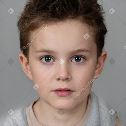 Neutral white child female with short  brown hair and brown eyes