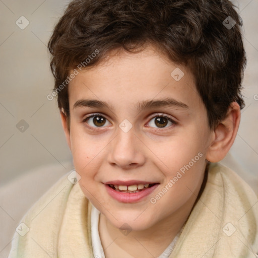 Joyful white child male with short  brown hair and brown eyes