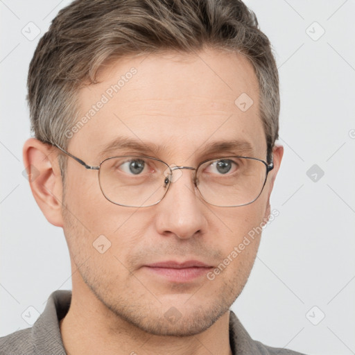 Neutral white adult male with short  brown hair and brown eyes