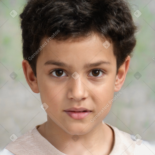 Joyful white child male with short  brown hair and brown eyes