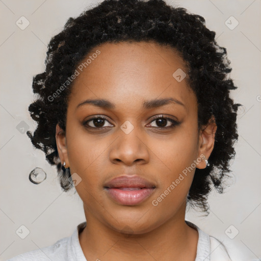 Neutral black young-adult female with short  black hair and brown eyes