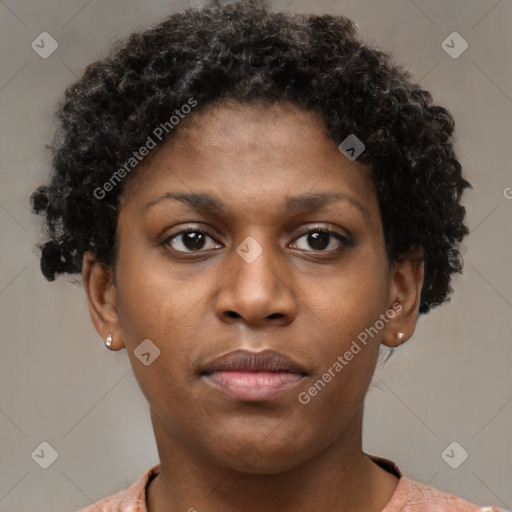 Neutral black young-adult female with short  brown hair and brown eyes