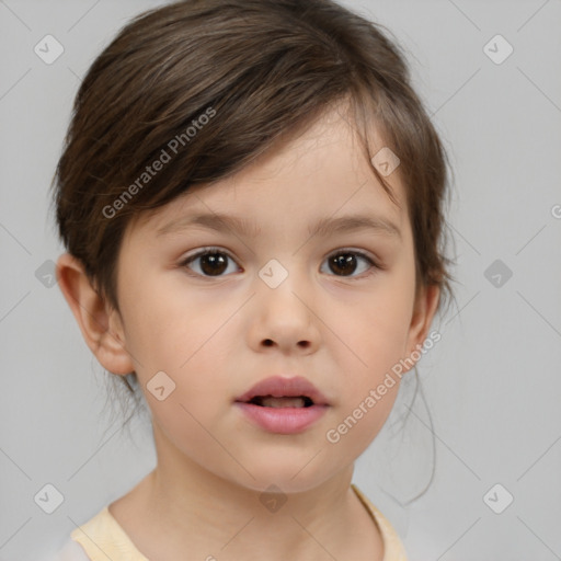 Neutral white child female with medium  brown hair and brown eyes