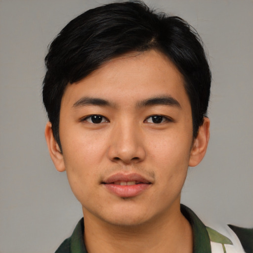 Neutral asian young-adult male with short  black hair and brown eyes