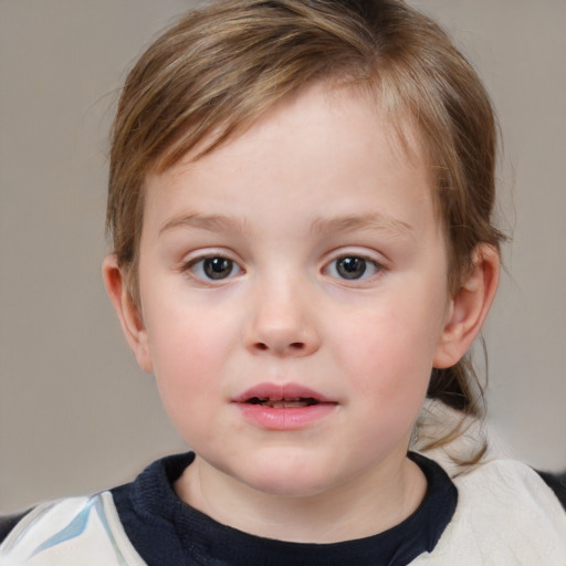 Neutral white child female with medium  brown hair and brown eyes