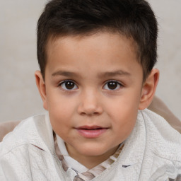 Joyful white child male with short  brown hair and brown eyes