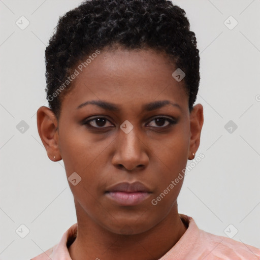 Neutral black young-adult female with short  brown hair and brown eyes