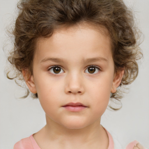 Neutral white child female with short  brown hair and brown eyes