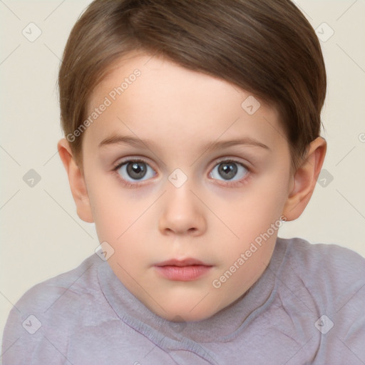 Neutral white child female with short  brown hair and brown eyes