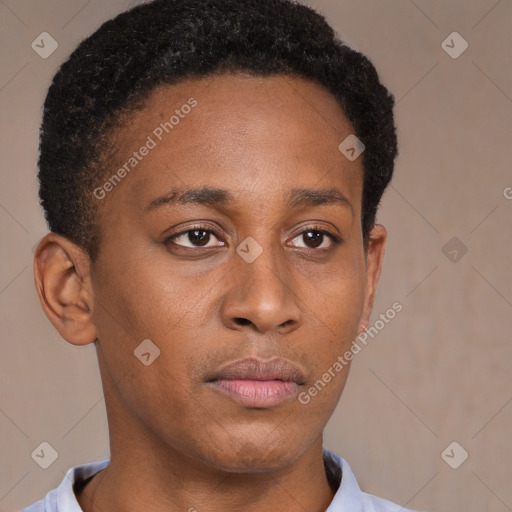 Neutral black young-adult male with short  brown hair and brown eyes