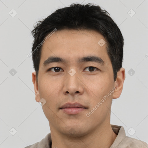 Neutral asian young-adult male with short  black hair and brown eyes