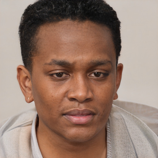 Neutral black young-adult male with short  brown hair and brown eyes
