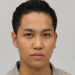 Neutral asian young-adult male with short  black hair and brown eyes