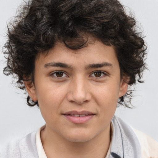 Joyful white young-adult male with medium  brown hair and brown eyes