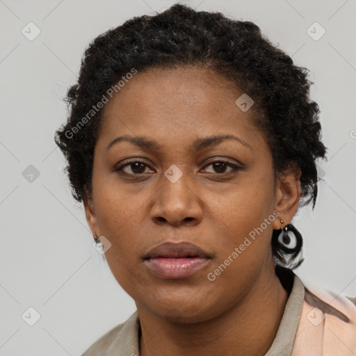 Neutral black young-adult female with short  brown hair and brown eyes