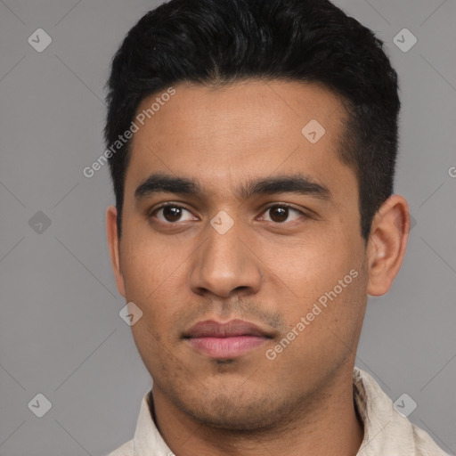 Neutral asian young-adult male with short  black hair and brown eyes