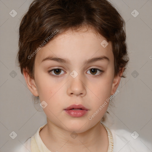 Neutral white child female with medium  brown hair and brown eyes