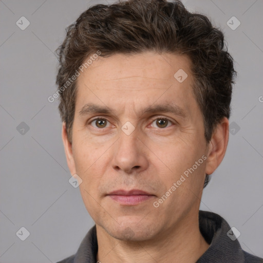 Neutral white adult male with short  brown hair and brown eyes