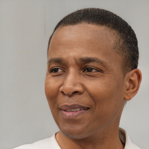 Joyful latino adult male with short  brown hair and brown eyes