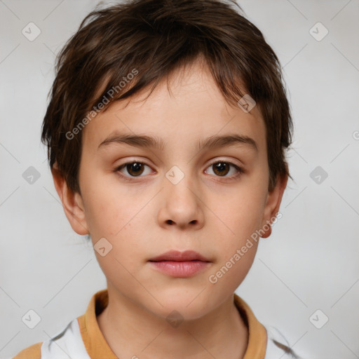 Neutral white child female with short  brown hair and brown eyes