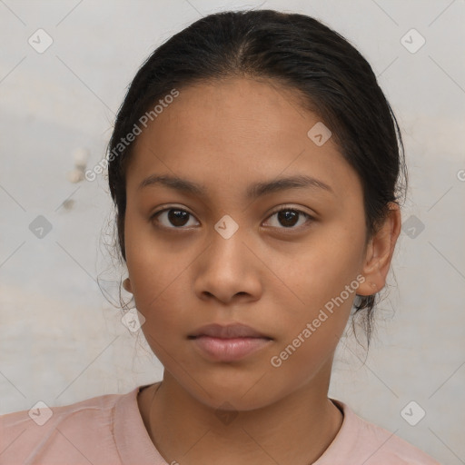 Neutral asian young-adult female with medium  brown hair and brown eyes