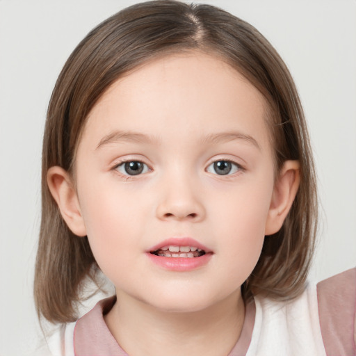 Neutral white child female with medium  brown hair and brown eyes