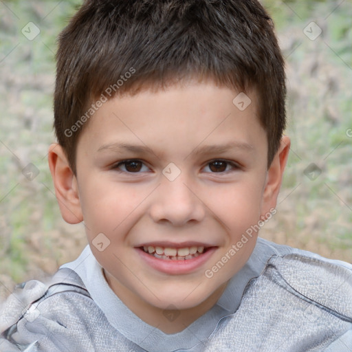 Joyful white child male with short  brown hair and brown eyes