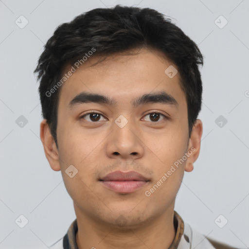 Neutral asian young-adult male with short  black hair and brown eyes