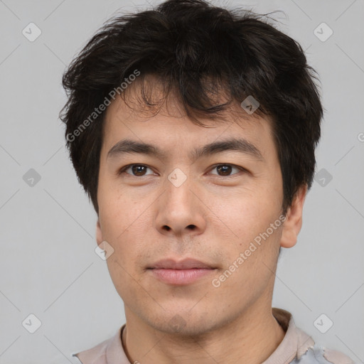 Neutral asian young-adult male with short  brown hair and brown eyes