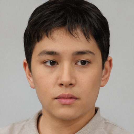 Neutral asian young-adult male with short  brown hair and brown eyes