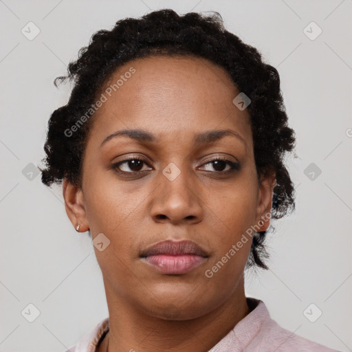 Neutral black young-adult female with short  brown hair and brown eyes