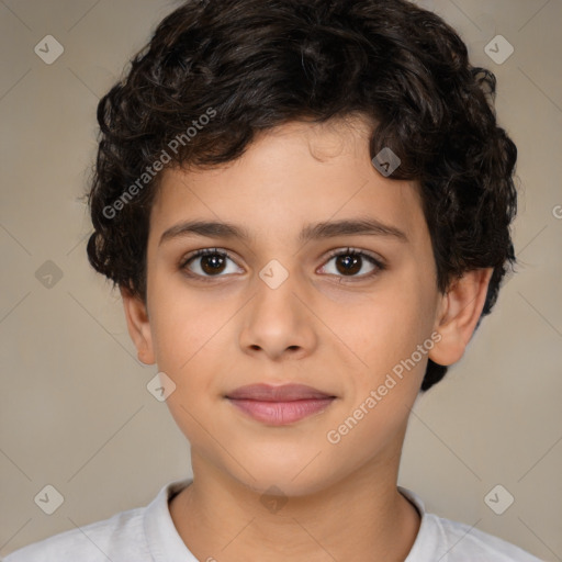 Joyful white child male with short  brown hair and brown eyes