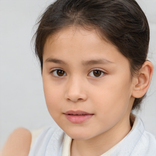 Neutral white child female with short  brown hair and brown eyes