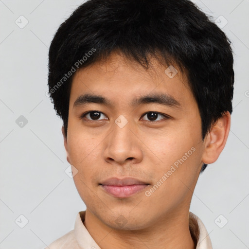 Neutral asian young-adult male with short  brown hair and brown eyes