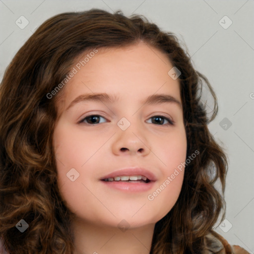 Neutral white child female with long  brown hair and brown eyes