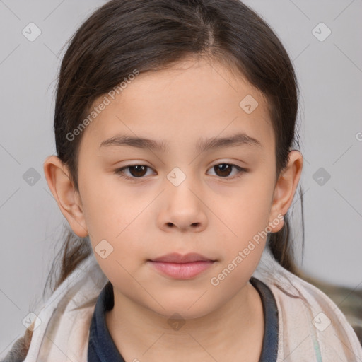 Neutral white child female with medium  brown hair and brown eyes